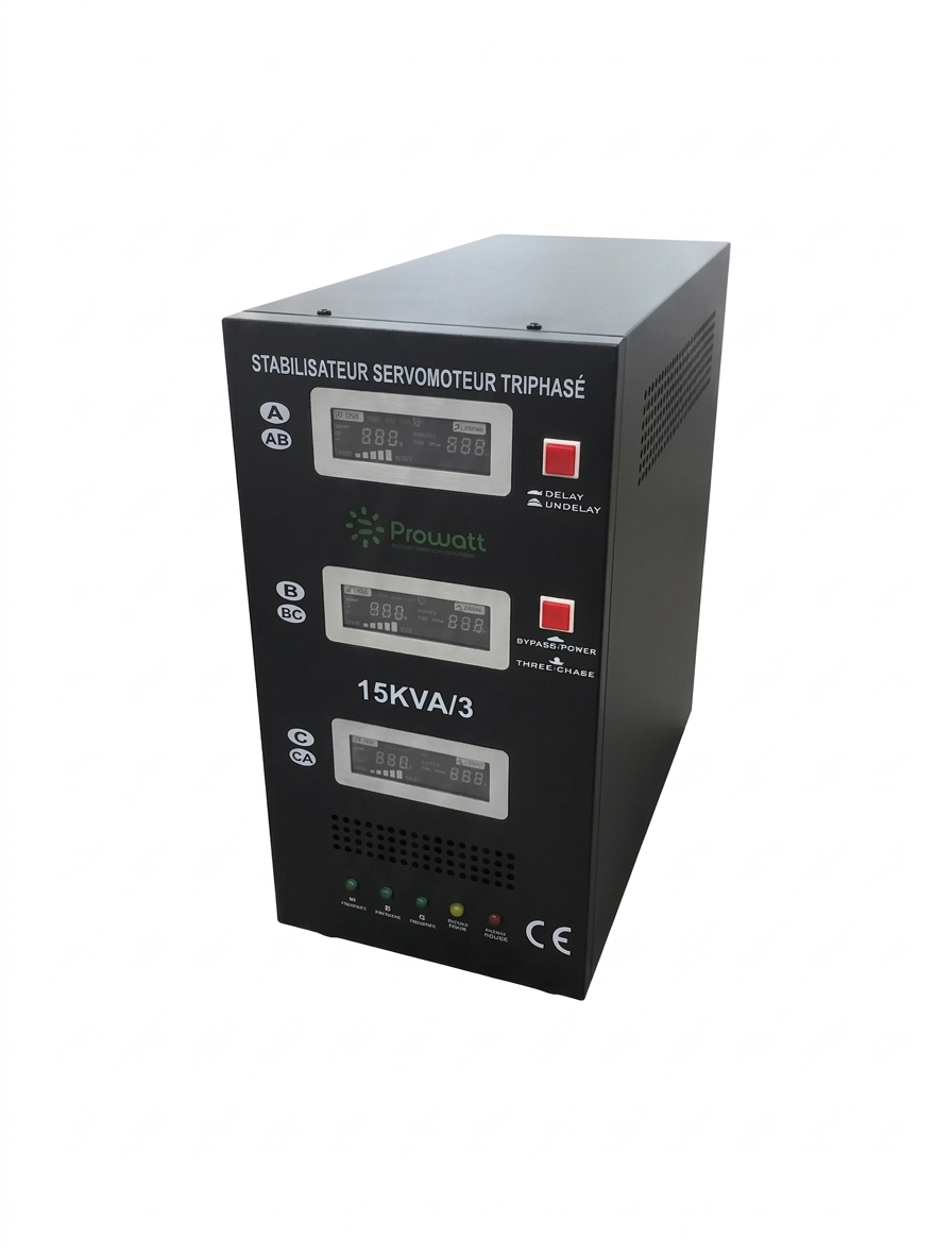 STABILISATEUR SERVOMOTEUR 15KVA TRIPHASE CE PROWATT